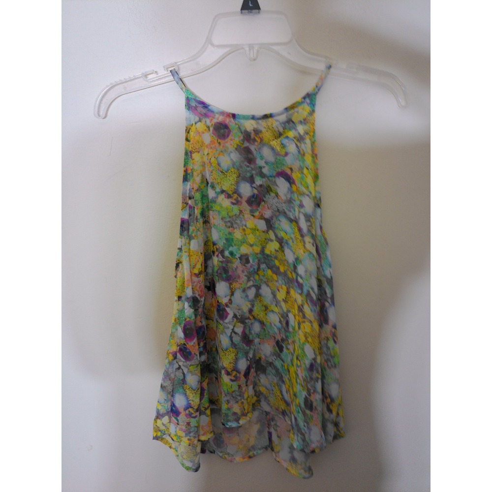 ASTR the Label Floral Halter Tank Top Womens L Yellow Multi Gauzy Whimsical Boho